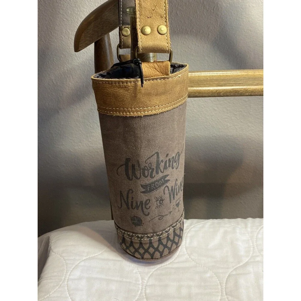 Myra Bag Leather Trim Wine/Bottle  Bag with Shoulder Strap Working Nine To Wine”